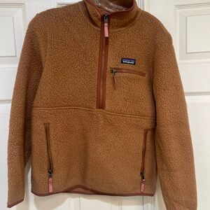 Patagonia Pullover Womens small Brown Tan Half Zip‎ Retro Pile Marsupial Fleece